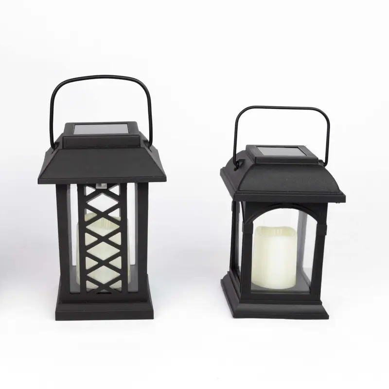 Solar Flickering Candle Lantern, Amber LED, 2 Pack