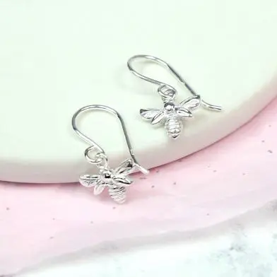 Sterling silver bee drop earrings