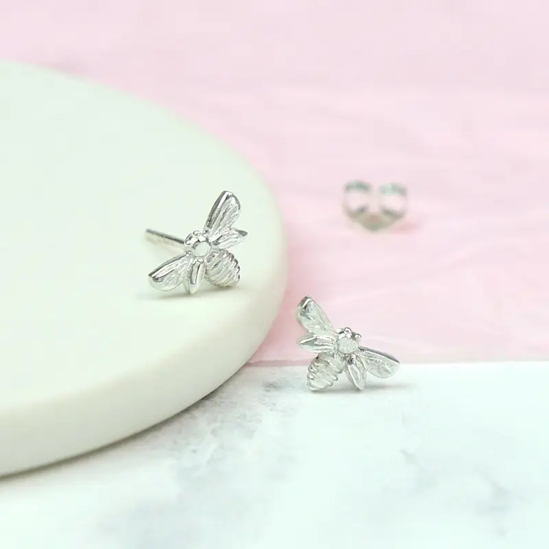 Sterling silver bee stud earrings