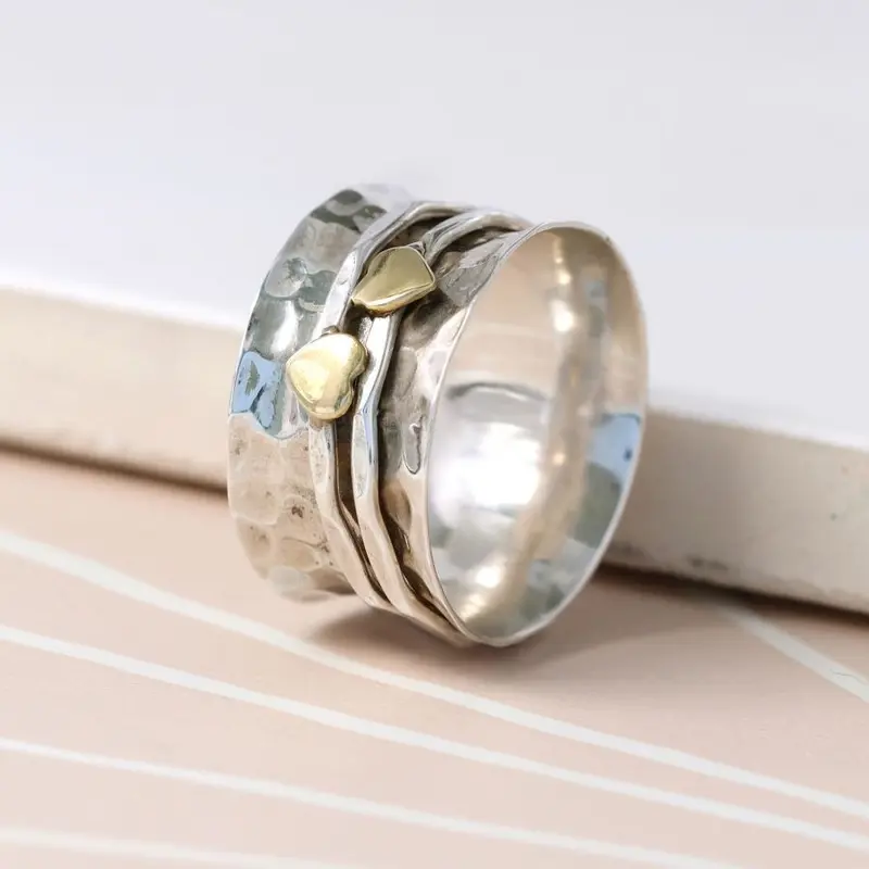 Sterling silver double heart spinning ring