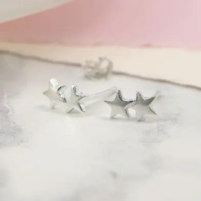 Sterling silver double star earrings