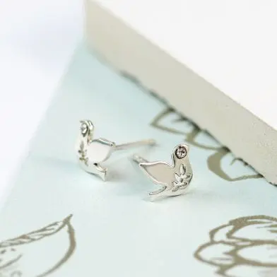 Sterling silver dove stud earrings