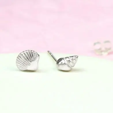 Sterling silver mismatched shell stud earrings
