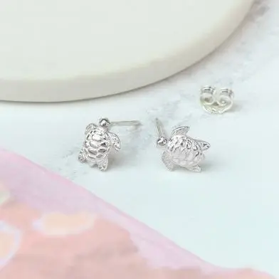 Sterling silver turtle stud earrings