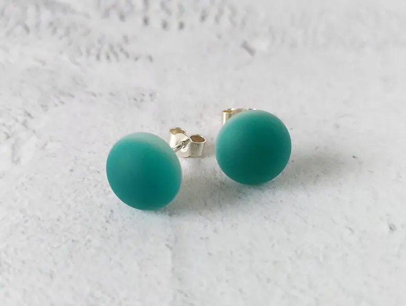 Teal glass stud earrings