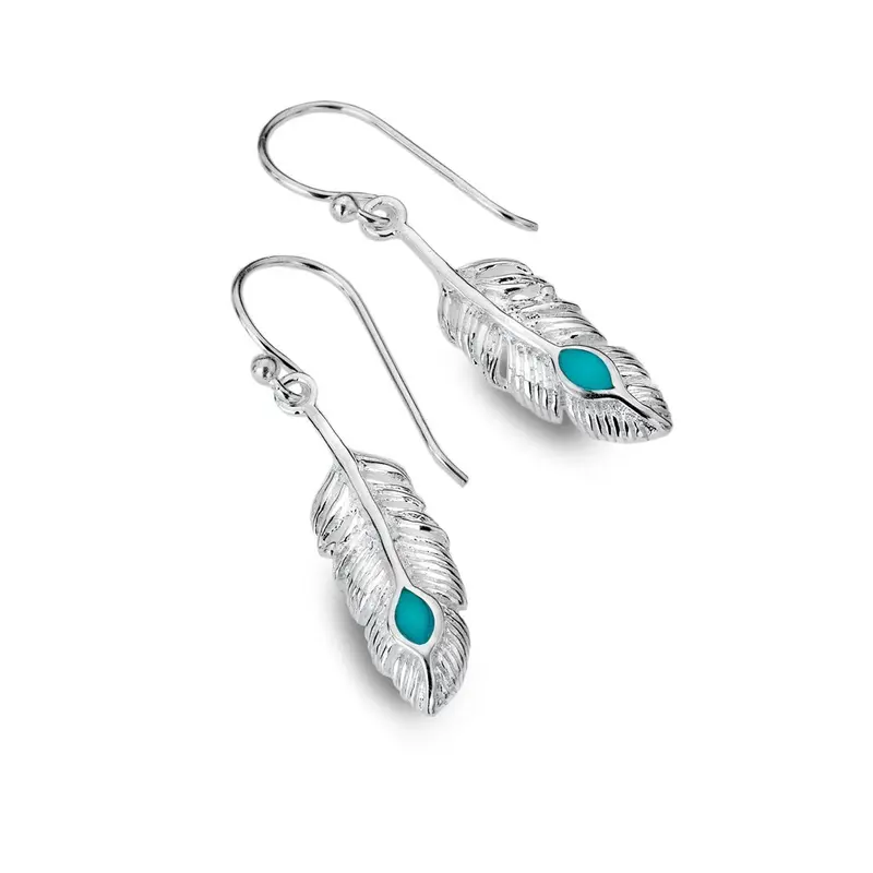 Turquoise Feather Earrings