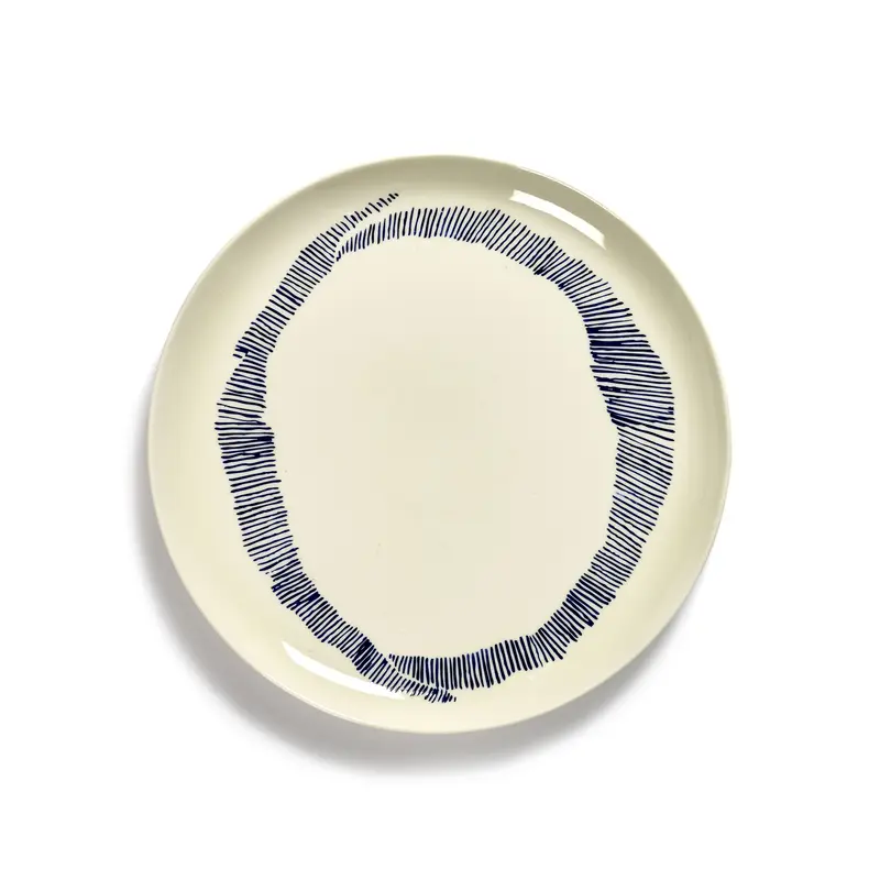 White Plate with Blue Stripes
